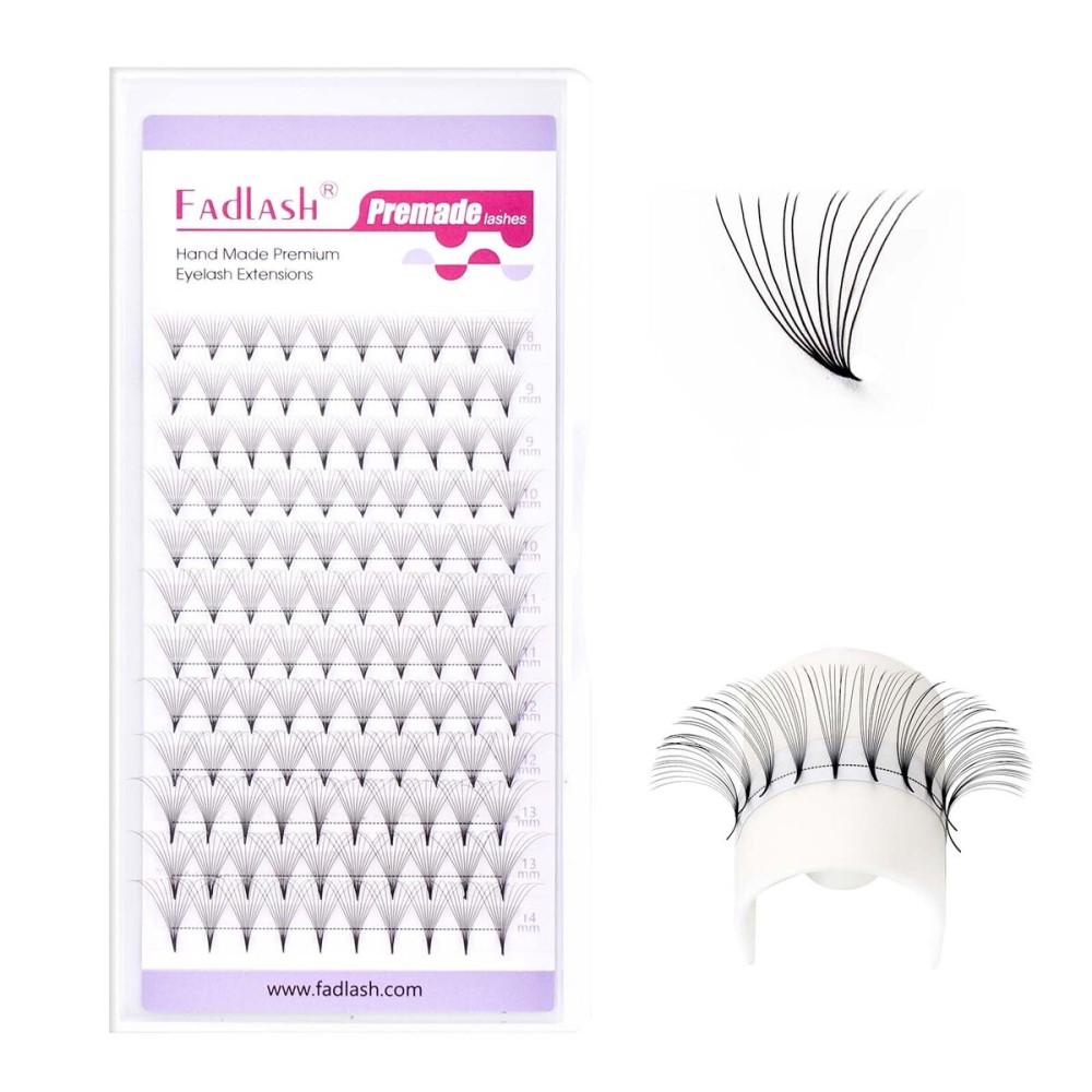 FADLASH Premade Fans Eyelash Extensions 10D 0.07 Volume Lash Fans C Curl 8-14mm Mixed Length Short Stem Handmade Volume Premade Lash Extensions Fans (10D-0.07-C-8-14mix)