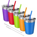 Kids Cups with Straws and Lids Leak Proof, 5 Pack 10oz Sippy Cups With Straws Spill Proof Cup for Toddlers, Stainless Steel Sippy Cup with Lid for Hot & Cold Drinks, Straw Cup for School, Outdoor