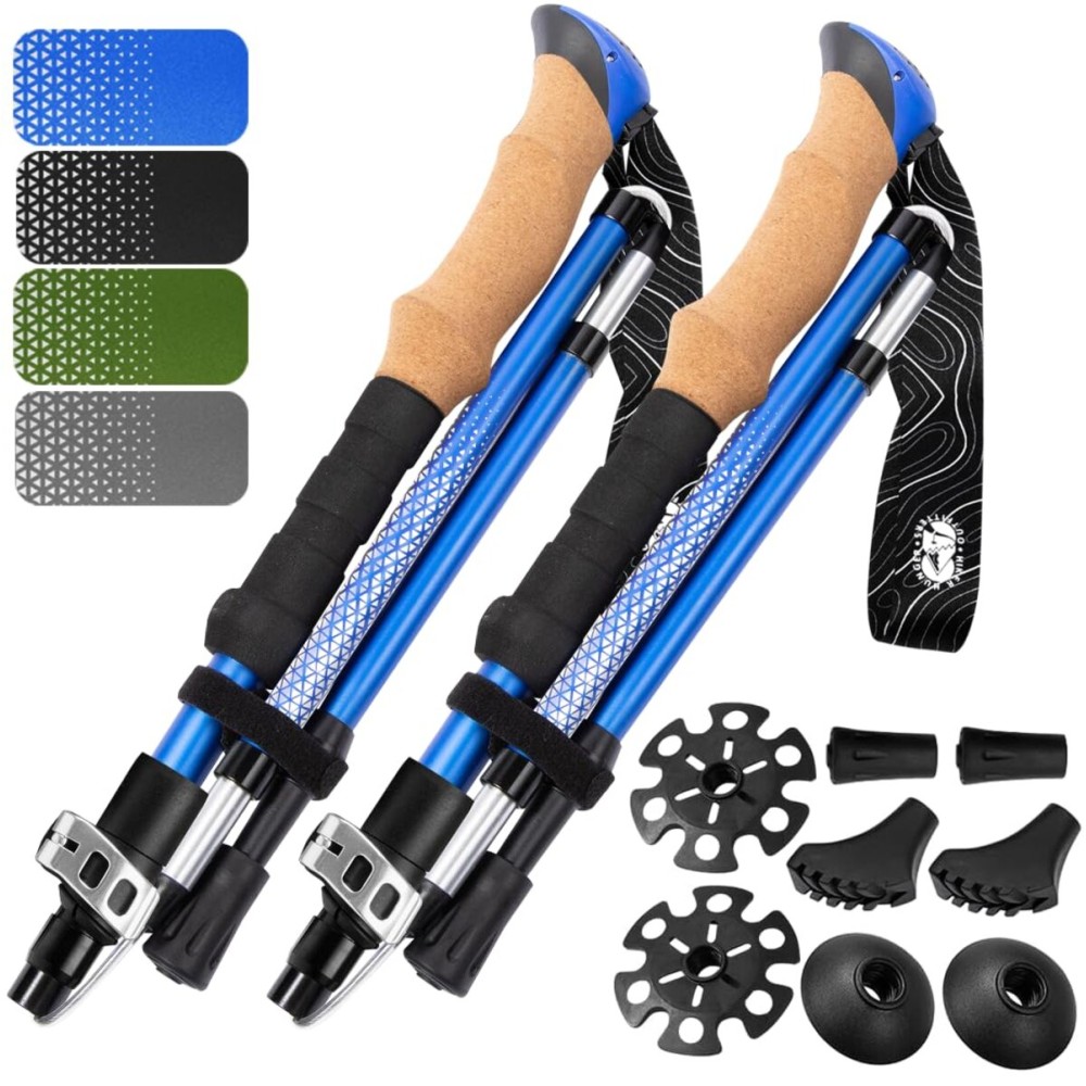 Hiker Hunger Folding Walking Stick, Folding Trekking Poles, Hiking Sticks Foldable Hiking Poles for Men Walking Sticks for Seniors Trekking Poles for Hiking Collapsible Walking Sticks (Blue, Large)