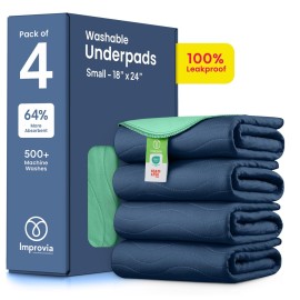 IMPROVIA Washable Underpads, Heavy Absorbency Reusable Incontinence Pads for Kids, Adults, Elderly, and Pets, Waterproof Protection Floor (Navy & Green, 18x24 (Pack of 4))