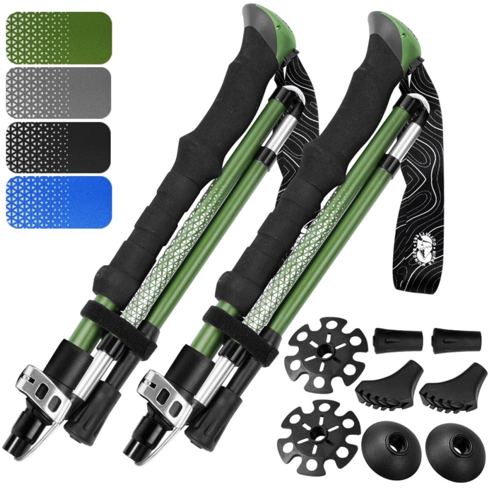 Premium Foldable Hiking Poles by USA Brand - Adjustable, Lightweight Trekking Poles Made of Aircraft Aluminum, Metal Flip Locks & Comfortable Real Cork and EVA Foam Grips