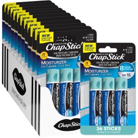 ChapStick Moisturizer 2-in-1 Lipcare SPF 15, Cool Mint, 3-Pack -Sunscreen Lip Balm with Aloe Vera and Vitamin E, 0.15 Oz Ea