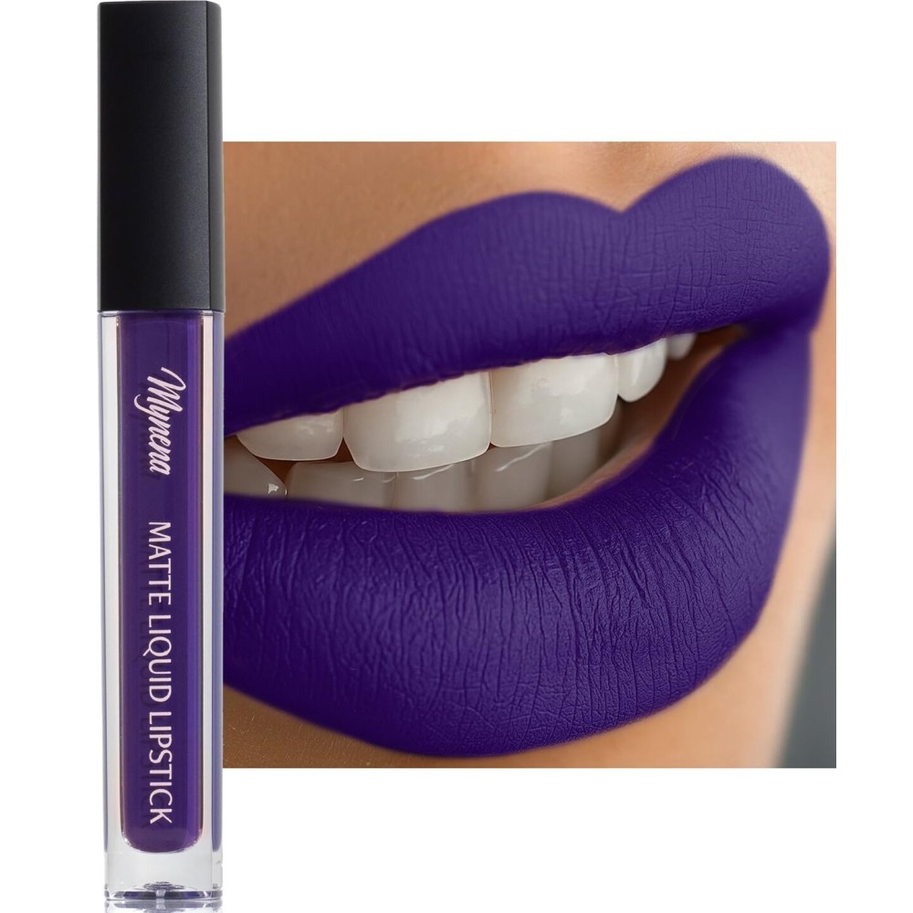 Mynena Bright Violet Purple Matte Liquid Lipstick | Long-Lasting Comfort | Smudge-Proof Transfer-Resistant | Full Coverage Non-Drying | Vegan & Cruelty-Free | All-Day Wear Lip Color | Violet