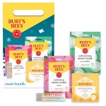 Burts Bees Christmas Gifts, Mask Bundle Stocking Stuffers Gift Set; Moisturizing Lip Mask, Ultra Conditioning Lip Balm, Refreshing Sheet Mask, Calming Sheet Mask; Festive Packaging; 1 Gift Set