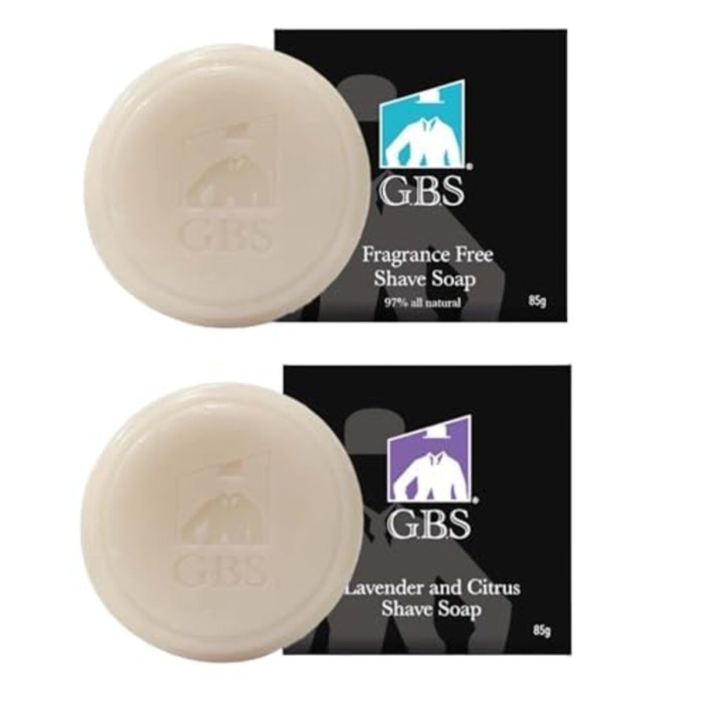 G.B.S Natural Fragrance Free & Lavender Citrus Shaving Soap with Shea Butter for Sensitive Skin Shave Soap for Men (Pack of 2)