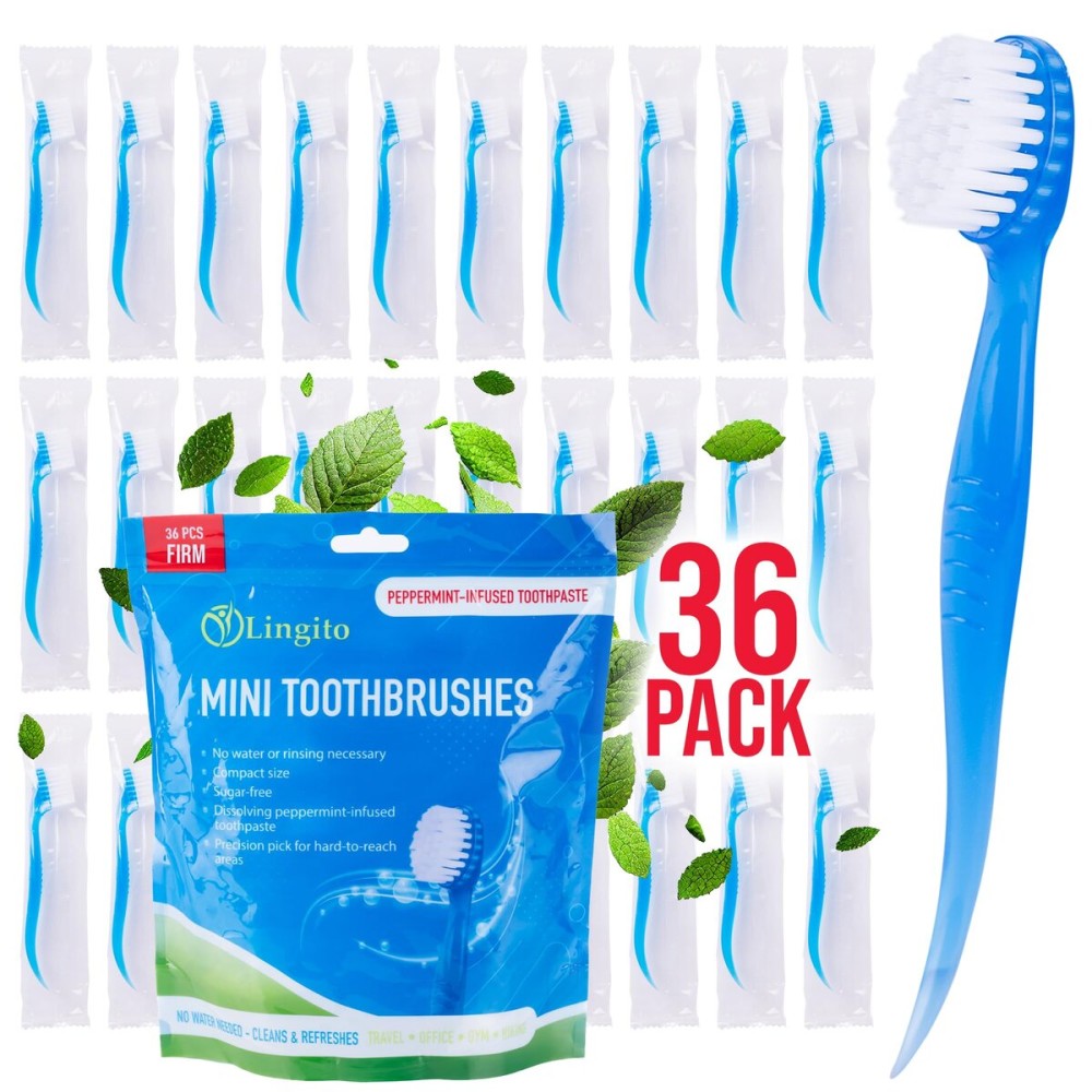Bulk 36-Pack Mini Toothbrush Set - Prepasted, Hard Bristles with Individually Wrapped Disposable Toothbrush