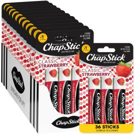 ChapStick Lip Moisturizer, Classic Strawberry 3-Packs (12 Sets/36 Tubes) - Bulk Lip Balm, Fruity & Sweet, 0.15 Oz Ea