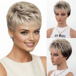 XIUFAXIRUSI XIUFAXIRUSI Short Blonde Pixie Cut Wig for Black Women Layered Pixie Wig with Bangs Glueless Tapered Natural Hair Replacement Synthetic Wigs