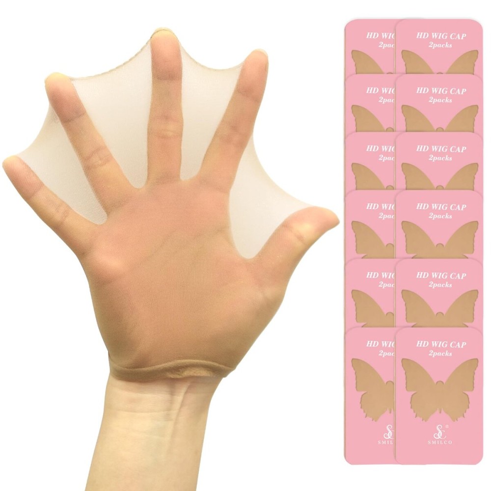 Smilco 24-Piece Nude Nylon HD Wig Cap - Ultra-Thin Stretchy Stocking Caps for Women\'s Wigs