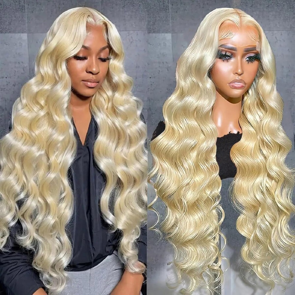 Menglle 613 Lace Front Wig - Human Hair Body Wave Blonde Pre-Plucked Glueless Wig - 13x6 HD Lace Frontal - 26 Inch