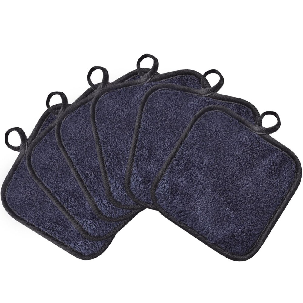 BloomSesame Makeup Remover Cloths for Face, Eye, Lips - Reusable Face Cleansing Cloth Microfiber Makeup Remover Pads 5 x 5 inch 6 Pack (Black)