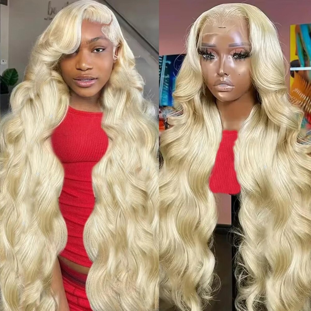 MENGLLE 613 13x6 Lace Front Wig Human Hair 200 Density Blonde Body Wave HD Lace Front Wigs Human Hair Blonde Wig Human Hair Pre Plucked 13x6 HD Lace Frontal Wig for Women (28 Inch)