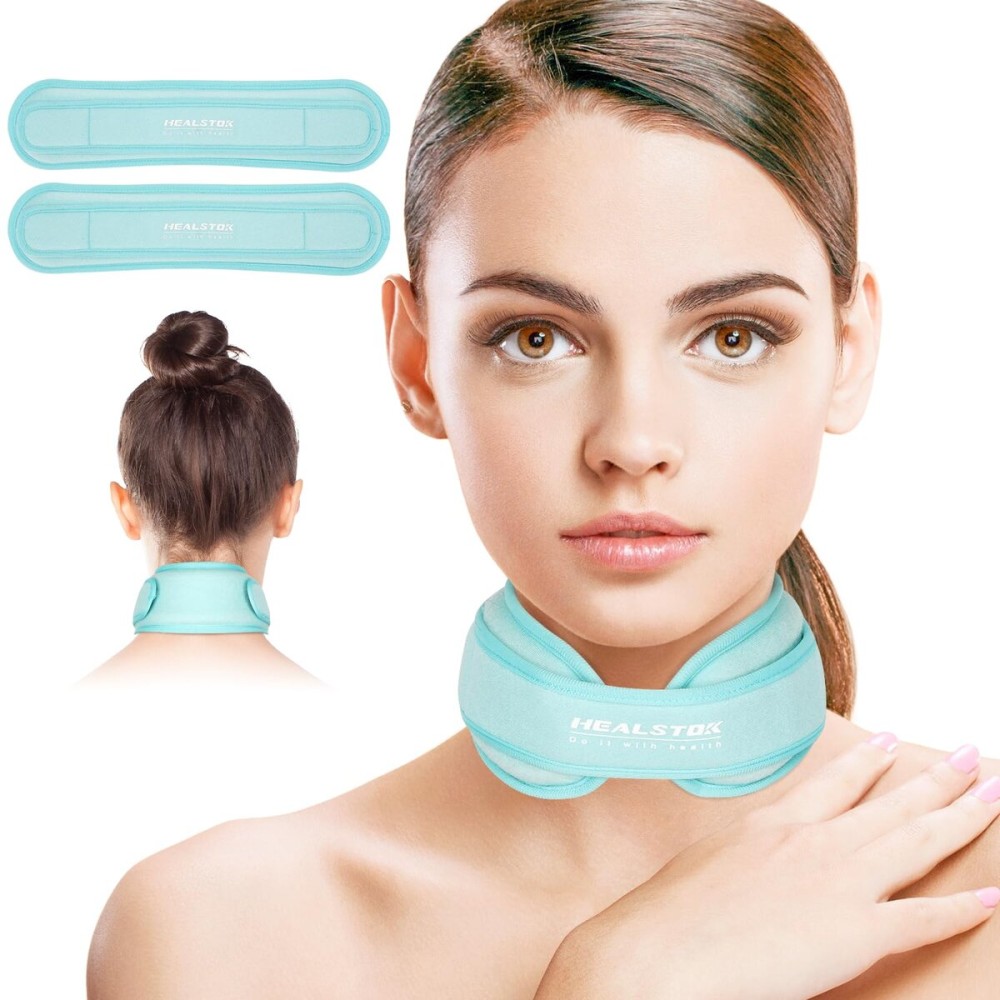 Neck Ice Pack Wrap - Cervical Cold Compress for Injuries, Reusable Hot & Cold Therapy, Adjustable Flexible Gel Migraine Ice Head Wrap (Iceblue+Iceblue)