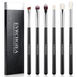 Eye Makeup Brush Set, 6 Pcs Professional Blending Eyeshadow Makeup Brushes for Concealer Eyebrows Eyeliner, Soft Hairs & Wood Handle (black and silver)