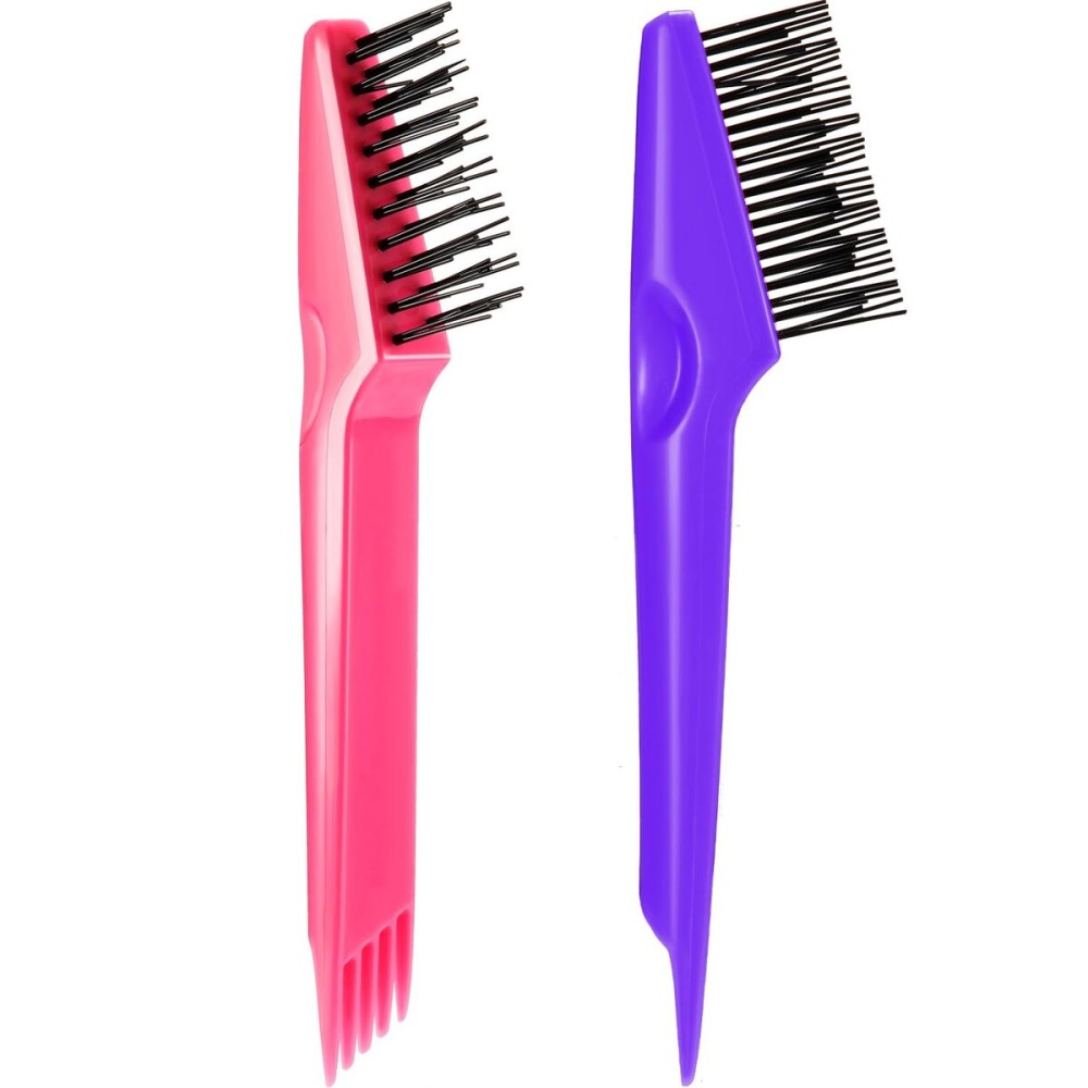 Yaomiao 2 Pcs Hair Brush Cleaner Tool 2-in-1, Pink and Purple Hairbrush Cleaner for Removing Hair Dust, Mini Comb for Removing Dirt, Home Salon Use