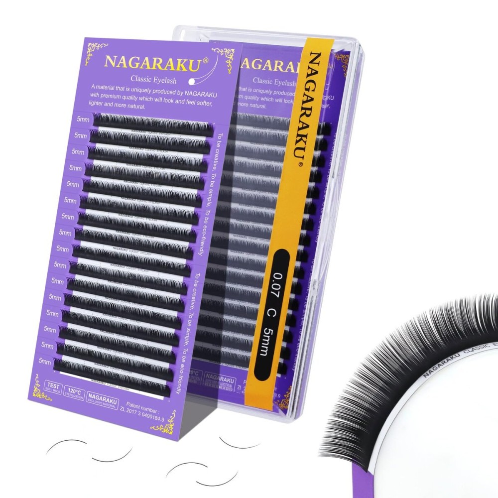 NAGARAKU Eyelash Extensions Individual Lashes Extensions Classic Lash Matte Black 16 Rows Soft Natural Matte Black Professional Beauty Salon Lash Supplies -0.07C 5mm