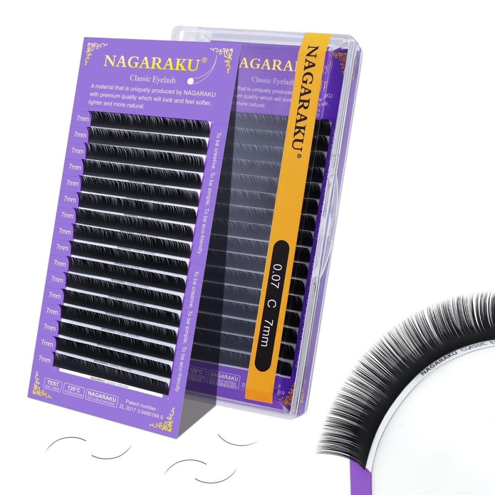 NAGARAKU Eyelash Extensions Individual Lashes Extensions Classic Lash Matte Black 16 Rows Soft Natural Matte Black Professional Beauty Salon Lash Supplies -0.07C 7mm
