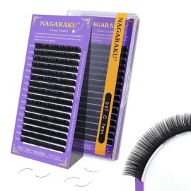 NAGARAKU Eyelash Extensions Individual Lashes Extensions Classic Lash Matte Black 16 Rows Soft Natural Matte Black Professional Beauty Salon Lash Supplies -0.07C 7mm
