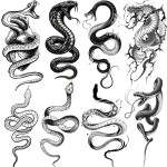 8 Sheets Cobra Snake Temporary Tattoos For Women Men Adults, Half Arm Sleeve Fake Tattoo Stickers Serpent, 3D Waterproof Halloween Black Realistic Snake Tattoos For Legs Forearm Back Neck Sets