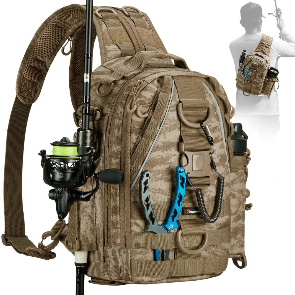 Piscifun Fishing Tackle Backpack with Rod & Gear Holder, Lightweight Outdoor Fishing Tackle Storage Bag, Hiking, Hunting, Khaki Camouflage