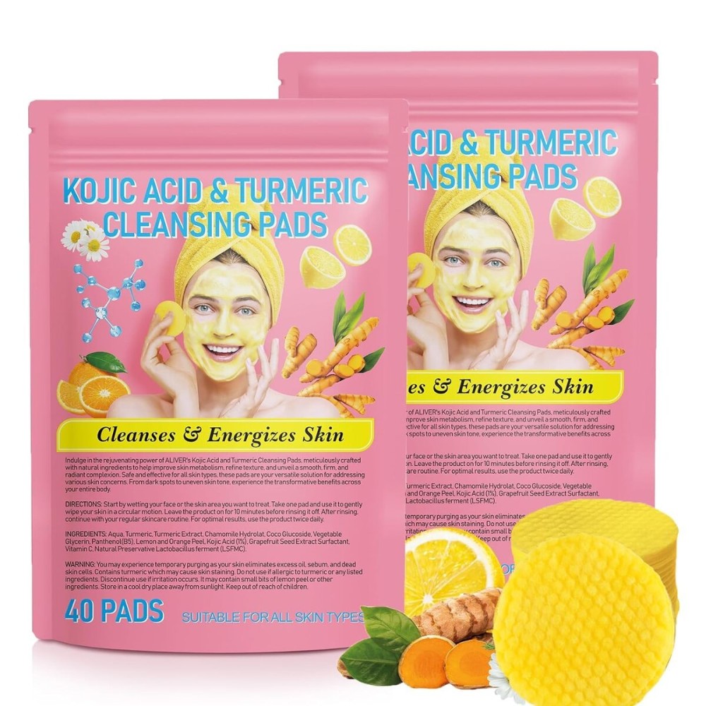 NIFEISHI Turmeric Kojic Acid Cleansing Pads, 80pcs Kojic Acid and Turmeric Cleansing Pads with Vitamin B5, Vitamin C, Sugar for Face