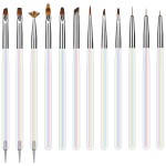 Artdone 12 PCS Nail Art Brushes Set Nail Art Liner Brush and Nail Dotting Pen Gel Polish Painting Tools For Nail Art Design Include Extension Gel Nail Brush And Arylic Nails