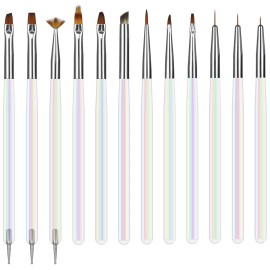 Artdone 12 PCS Nail Art Brushes Set Nail Art Liner Brush and Nail Dotting Pen Gel Polish Painting Tools For Nail Art Design Include Extension Gel Nail Brush And Arylic Nails