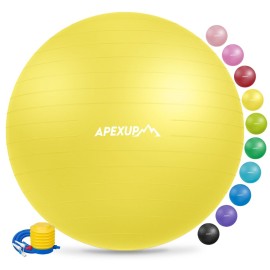 APEXUP Yoga Ball Exercise Ball, Anti Slip Stability Ball Chair, Heavy Duty Large Gym Ball for Fitness, Balance, Core Workout and Physical Therapy (L (23~26) 65cm, Yellow)