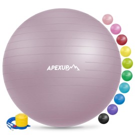 APEXUP Yoga Ball Exercise Ball, Anti Slip Stability Ball Chair, Heavy Duty Large Gym Ball for Fitness, Balance, Core Workout and Physical Therapy (XL (27~30) 75cm, Mauve)