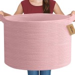 MEGASKET Extra Large Pink Basket, 22x22x14 Woven Cotton Rope Bin with Handles, Blanket Storage for Living Room, Baby Kids Toy Storage Bin Box, Wicker Laundry Basket, Pink Room Decor Organizing
