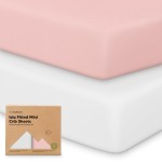 Pack and Play Sheets Fitted - 2-Pack Mini Crib Sheets for Pack N Play Mattress 38x26, Soft & Cozy, Neutral Toddler Playard Bedding, Snug Fitted Mini Baby Crib Mattress Cover Boy, Girl (Rose)