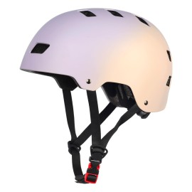 Bike Skateboard Helmet, Adjustable and Multi-Sport for Skate Scooter, 3 Sizes for Adult Youth Kids Toddler (Gradient Purple Orange)