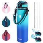 TOPBADE Insulated Sports Water Bottle 2 Lids(with Straw/No Straw), 24oz Stainless Steel Water Bottle with Paracord Handle, Sports Metal Water Canteen for outdoor and school