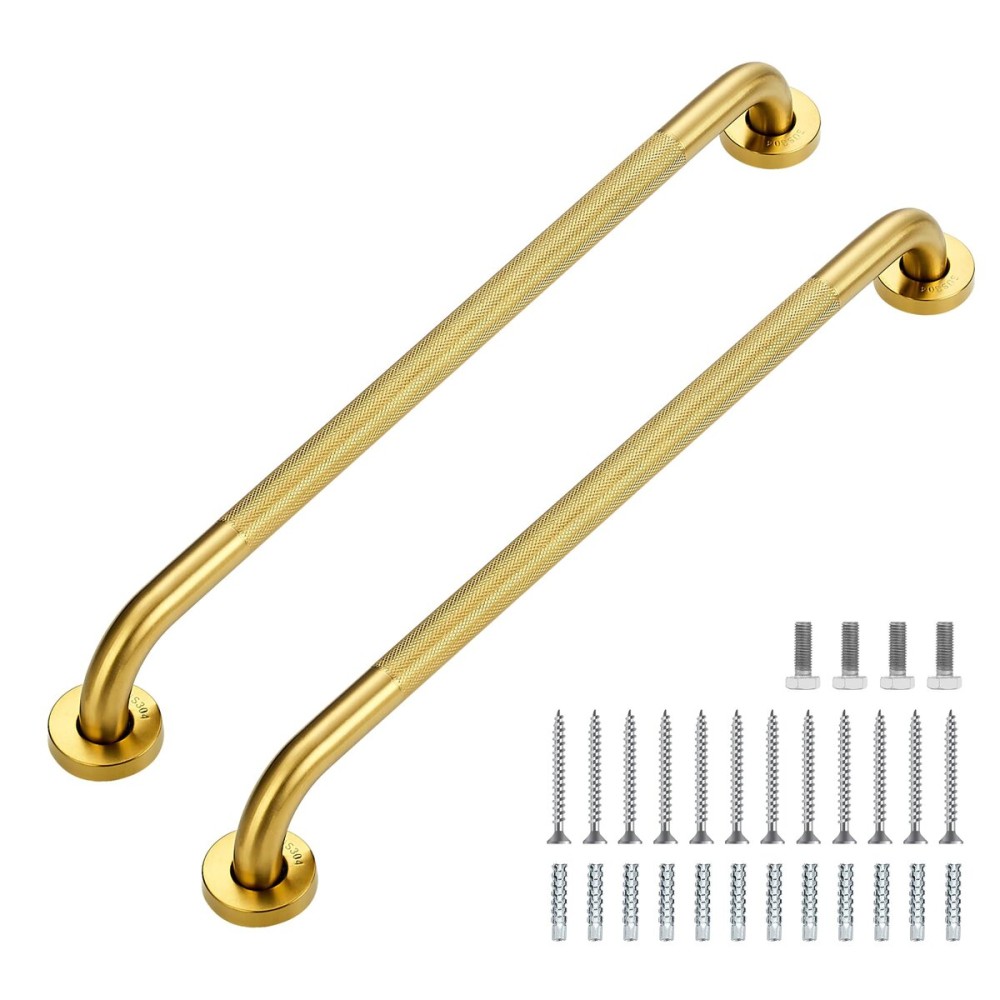 Grab Bars for Shower, 2 Pack 24-Inch Anti Slip Shower Handles for Elderly, Safety Shower Grab Bar, Stainless Steel Handicap Grab Bars for Bathroom,Toilet (Gold, 1 Diameter)