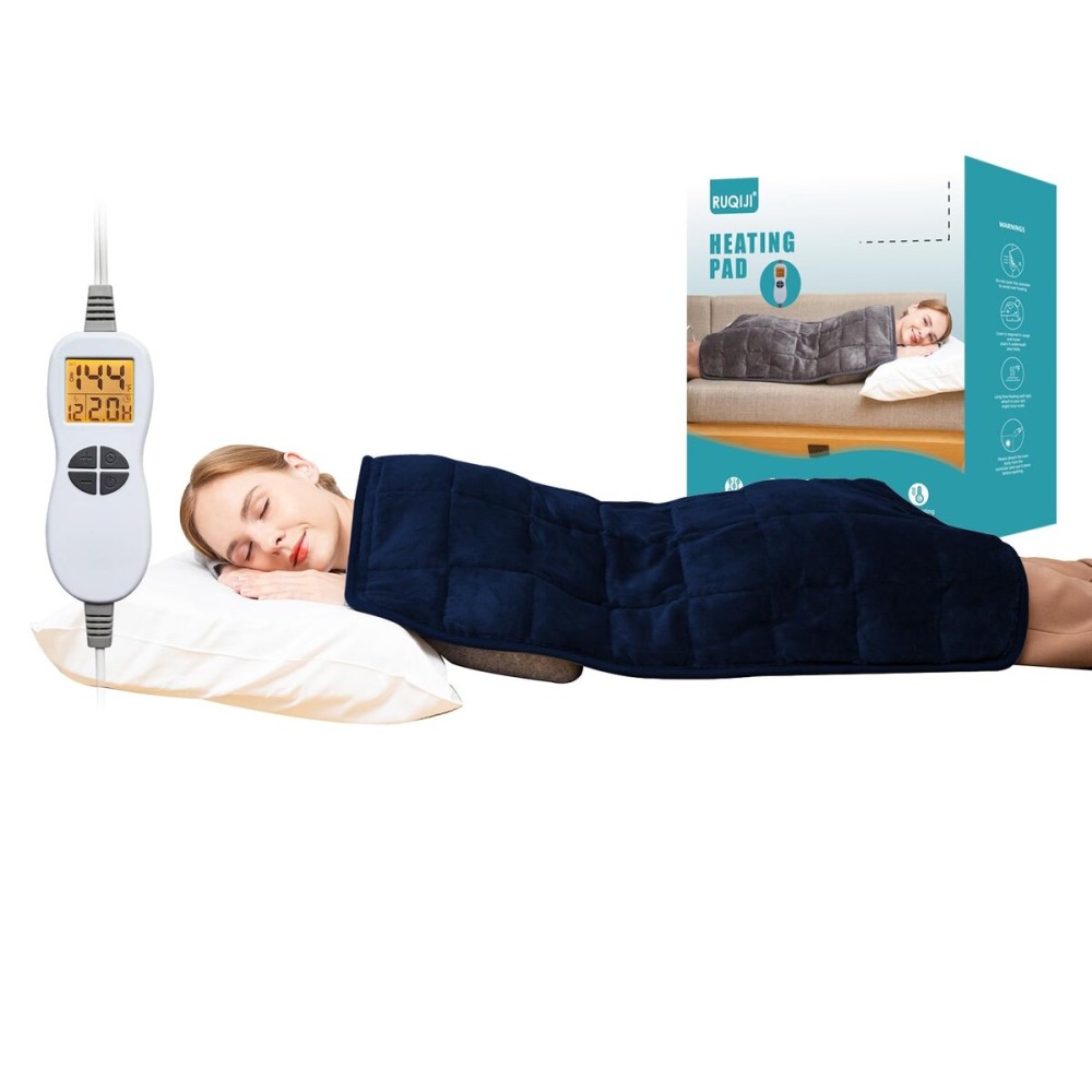 Ruqiji 17\'\'x33\'\' Weighted Heating Pad, 5.2lbs with 12 Temperature Settings& Countdown Display, Pain Relief for Back/Neck/Shoulders/Abdomen/Legs, Birthday Gifts for Mom Dad Women Men (Navy Blue)