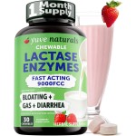 Yuve Natural Fast Acting Dairy Relief Delicious Chewables - Lactase Enzyme 9000 FCC - Say Goodbye to Dairy Discomfort from Lactose Intolerance - Strawberry Cream Flavor - 30ct