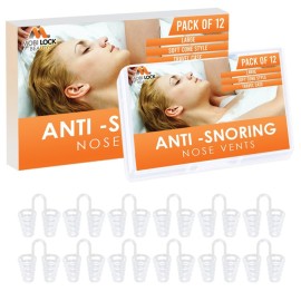 Nose Vent Sinus Relief (Pack of 12 Large Size) Soft Cone Vents - A Simple Solution for Nasal Snorers - Reusable Snoring Device to Enjoy a Peaceful Night\'s Sleep - by Mobi Lock