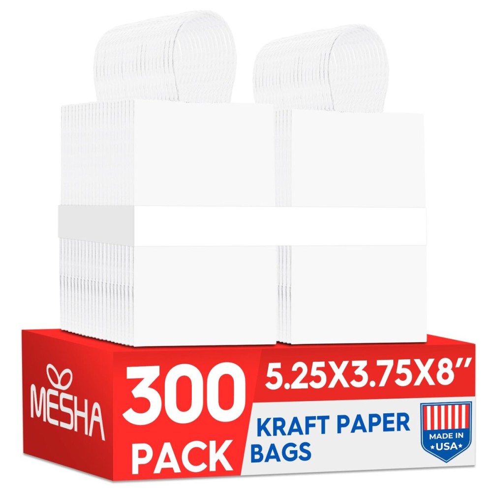 MESHA 100 Pack White Gift Bags 8x4.25x10.5 Inch Kraft Paper Bags with Handles Bulk Craft Bag Medium Size for Wending Birthday Party Favor Retail Merchandise Bag