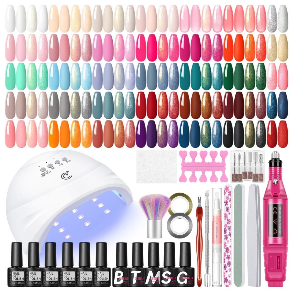 COSCELIA 53pcs Gel Nail Polish Kit with U V light and Drill Starter Kit 35 Colors Gel Nail Polish with 5pcs Top Base Coat Nail Art Professional Gel Manicure Kits Christmas Gifts for Women Teens Girls
