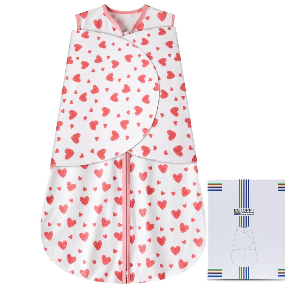 BSTOPPT Newborn Sleep Sack Baby Swaddle,Swaddle me 6-12 Month,3-Way Adjustable Wearable Blanket,100% Rayon Cotton Swaddling Sleeping BagTOG 0.5 (Love, 6-12 Months)