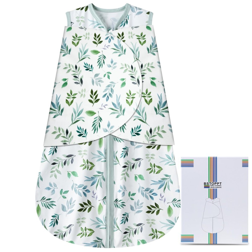 BSTOPPT Newborn Sleep Sack Baby Swaddle,Swaddle me 6-12 Month,3-Way Adjustable Wearable Blanket,100% Rayon Cotton Swaddling Sleeping BagTOG 0.5 (Leaf, 6-12 Months)