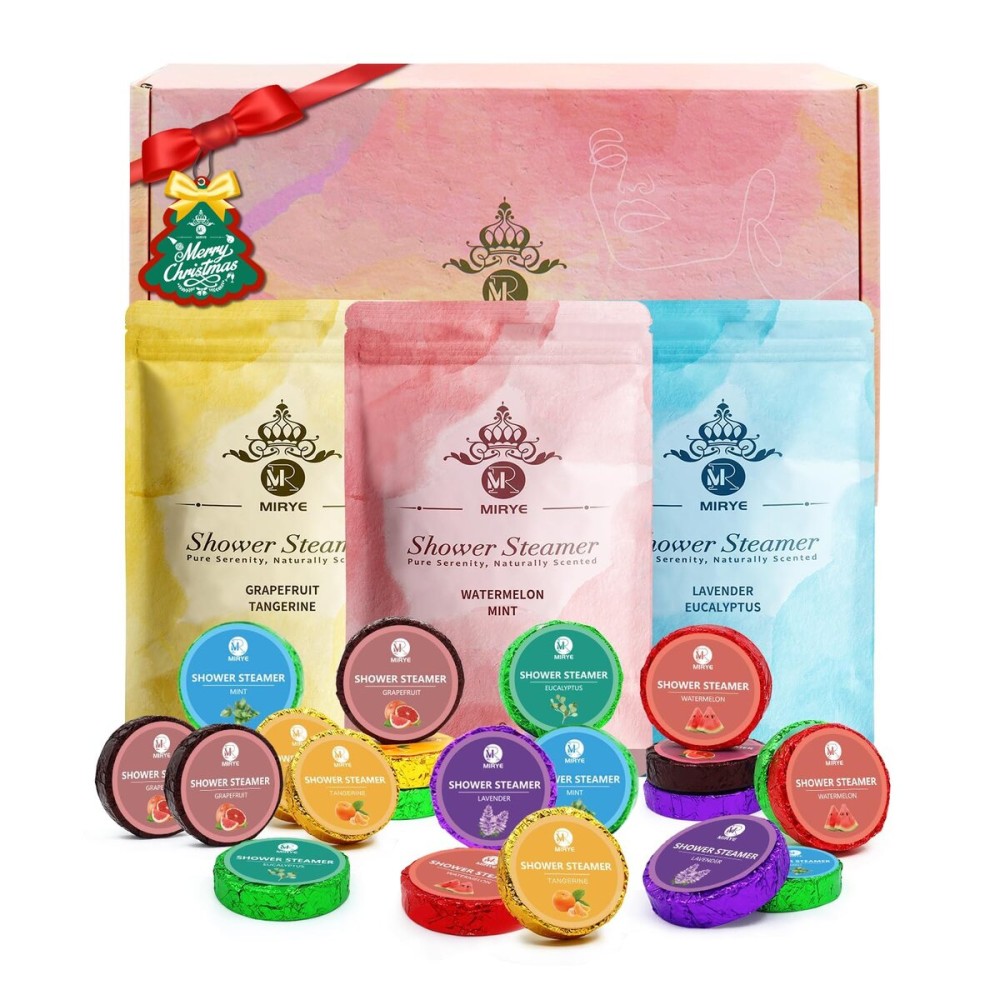 MR MIRYE Shower Steamers Aromatherapy, 24-Pack Shower Bombs Birthday Gifts for Women, Christmas Stocking Stuffers Gifts with Eucalyptus Mint Lavender Watermelon Grapefruit Tangerine Essential Oils