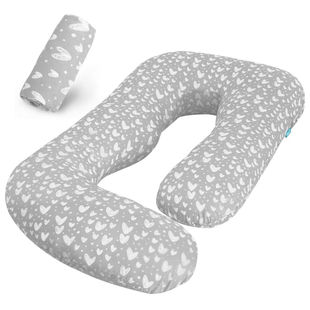 Pregnancy Pillow Cover U-Shaped (ONLY Pillowcase), Super Soft Replacement Cover for Maternity Pillow, Full Body Asymmetric Pregnancy Pillow Case, Universal Fit, Grey Hearts Print