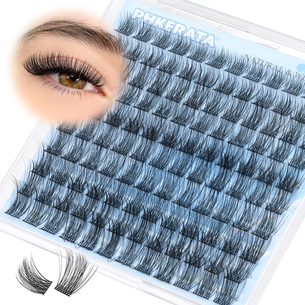PHKERATA Natural Lash Clusters Eyelash Extensions Wispy Individual Lashes 120 pcs Eyelash Clusters 10-16 mm Mix Length DIY C Curvature Lashes Clusters, Soft and Lightweight