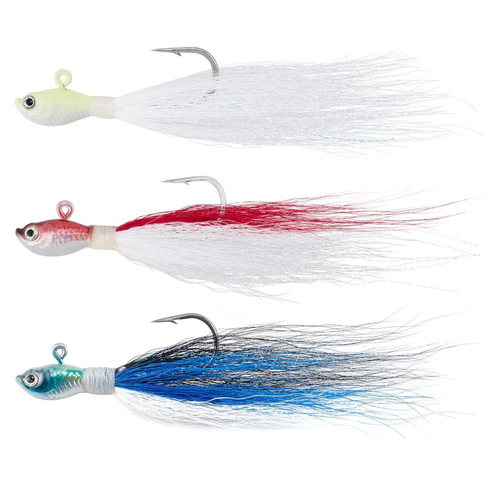 Dr.Fish 3 Pack Bucktail Jig Saltwater Fishing Jig Buck Tail Hair Lure Surf Fishing Bass/Striper/Mackerel/Halibut/Flouder Lure 1/2oz