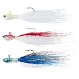 Dr.Fish 3 Pack Bucktail Jig Saltwater Fishing Jig Buck Tail Hair Lure Surf Fishing Bass/Striper/Mackerel/Halibut/Flouder Lure 1/2oz