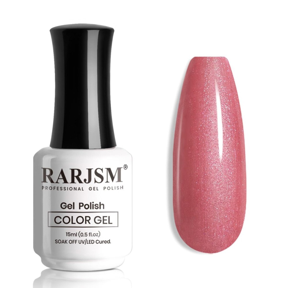 RARJSM Nude Glitter Gel Nail Polish Rose Gold Metallic Dark Dirty Pink with Silver Pearl Finish Shimmer Gel Polish 15ml UV LED Soak Off Soft Color Home Salon French Manicure Varnish Curing Requires