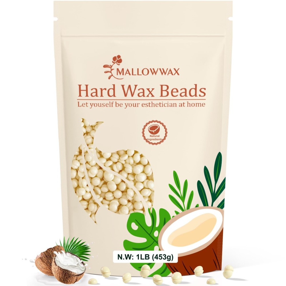 Mallowwax Hard Wax Beads, 1lb Cream Wax Beans for Hair Removal, Waxing Beads Refill for Bikini, Armpit, Arms, Back, Chest, Legs, Suitable for Home Waxing for Women Men