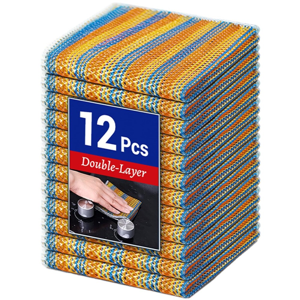 Wangjinpeng 12PCS Non-Scratch Multipurpose Steel Wire Dishcloths - Reusable Quick-Dry Odor-Free Scrub Cloths for Dishes, Kitchen Cleaning Cloths for Cookware, Sinks, Stove Tops(9.84X9.84)