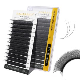 NAGARAKU W Shape Eyelash Extension 3D Volume Cluster Premade Fans Eye Lashes Faux Mink Matte Black Easy Fanning False Eyelashes (0.05mm D curl 14mm)